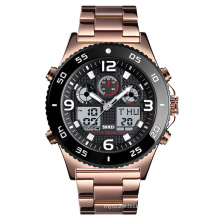 Skmei 1538 Stainless Steel Strap Waterproof Men Digital Watch Roes Gold Wristwatch Led
